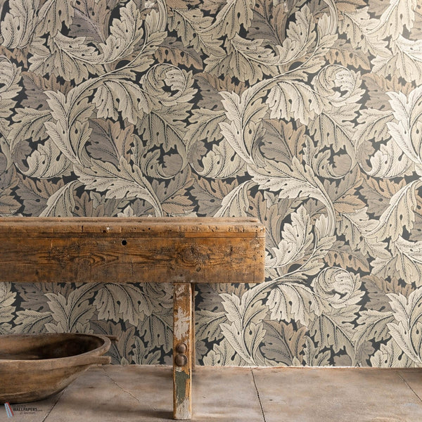 Acanthus papel pintado en Charcoal/Grey de Morris & Co