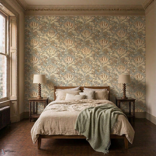Artichoke papel pintado en Teal/Sage de Morris & Co