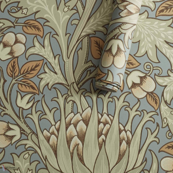 Artichoke papel pintado en Teal/Sage de Morris & Co