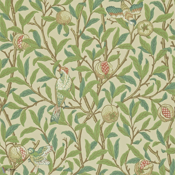 Bird & Pomegranate behang in Bayleaf/Cream van Morris & Co