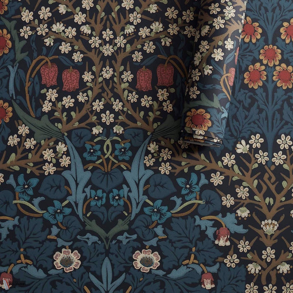 Blackthorn wallpaper in Indigo by Morris & Co