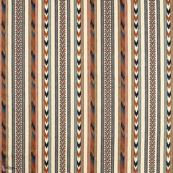 Bloomsbury Stripe stof in Russet/Indigo van Morris & Co