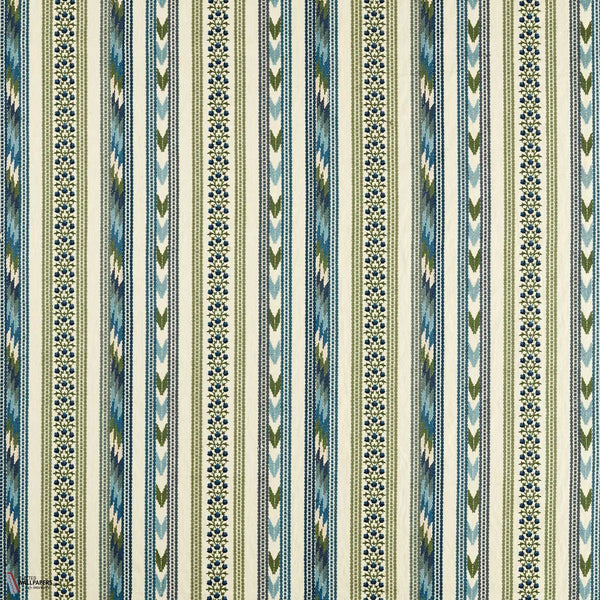Bloomsbury Stripe stof in Woad/Thyme van Morris & Co