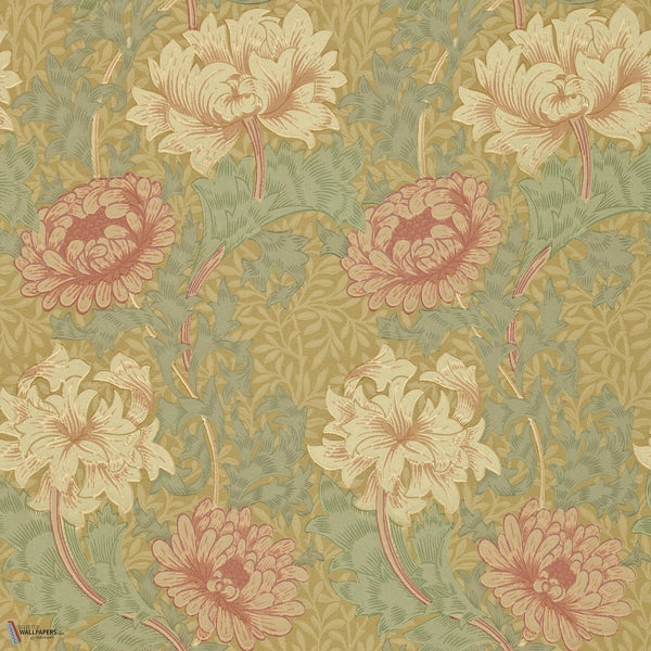 Chrysanthemum wallpaper in Pink/Yellow/Green by Morris & Co