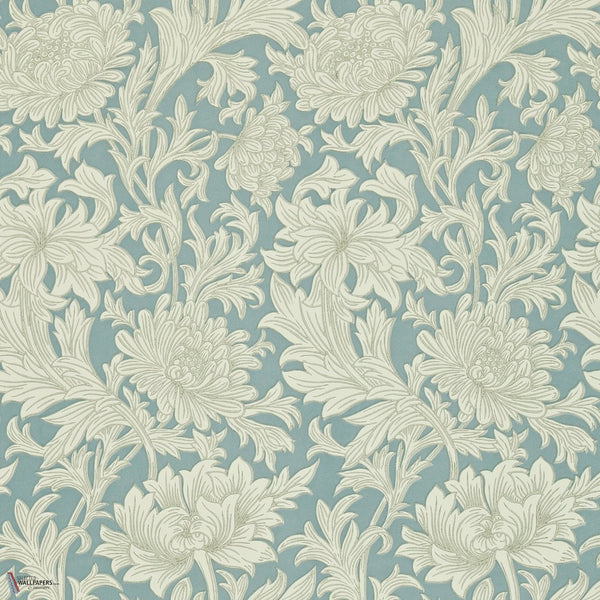 Chrysanthemum Toile behang in Blue/Creme van Morris & Co