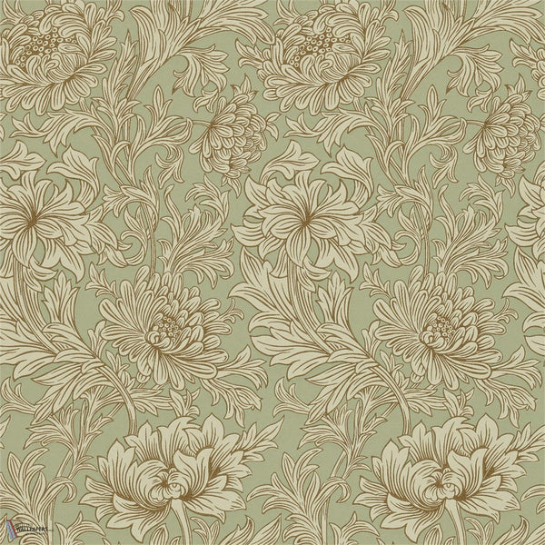 Chrysanthemum Toile behang in Eggshel/Gold van Morris & Co