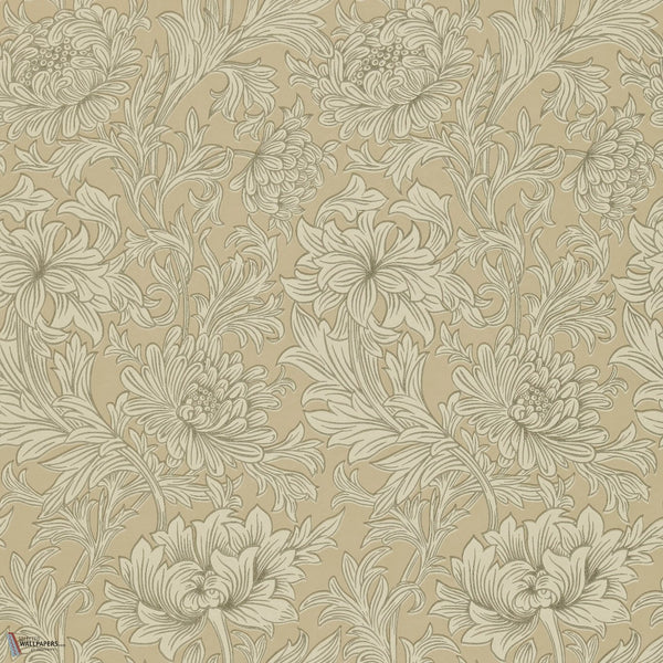 Chrysanthemum Toile behang in Ivory/Gold van Morris & Co