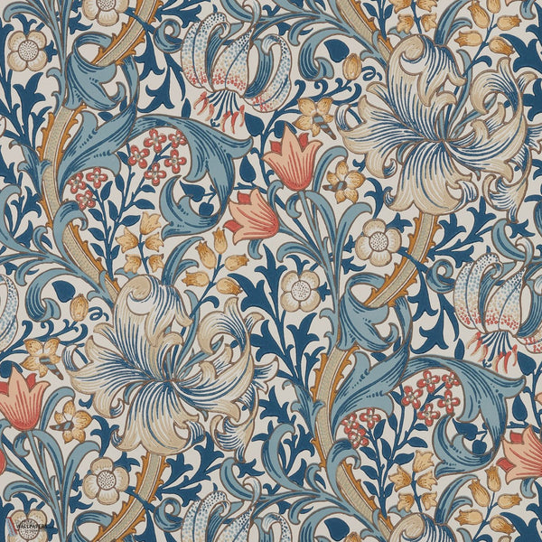 Golden Lily papel pintado en Blue de Morris & Co
