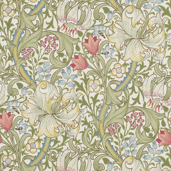 Golden Lily papier peint en Green/Red de Morris & Co