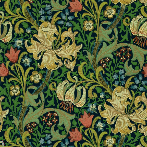 Golden Lily papier peint en Indigo de Morris & Co