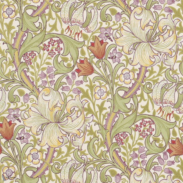 Golden Lily papier peint en Olive Russet de Morris & Co