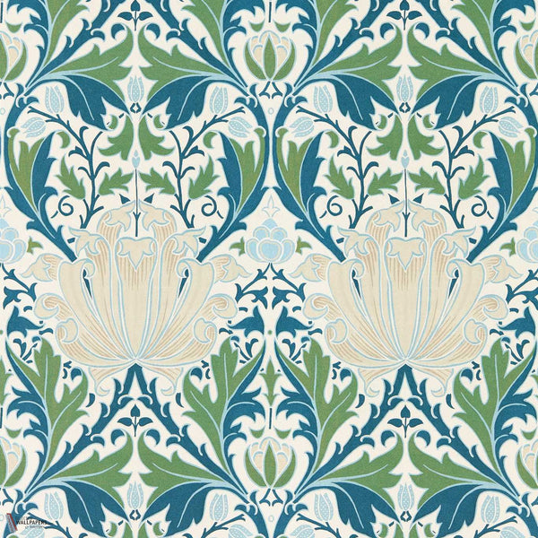 Helena behang in Indigo/Forest van Morris & Co
