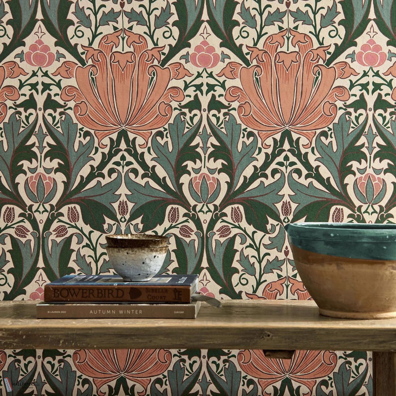 Helena wallpaper in Peach/Teal by Morris & Co