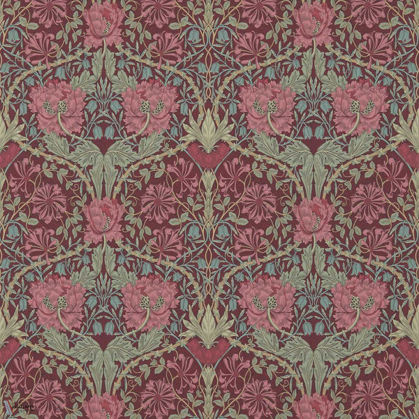 Honeysuckle and Tulip Tapete in Burgundy/Sage von Morris & Co