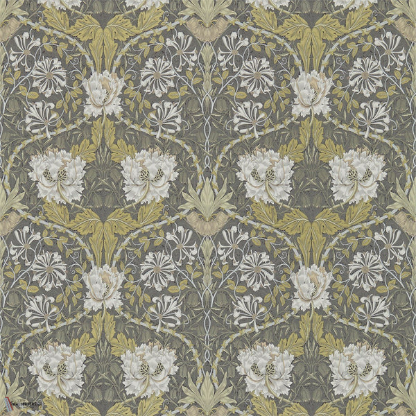 Honeysuckle and Tulip Tapete in Charcoal/Gold von Morris & Co