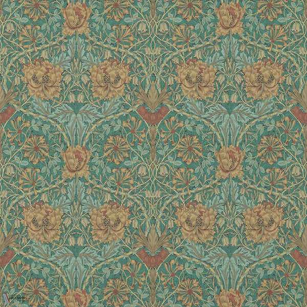 Honeysuckle and Tulip Tapete in Emerald/Russet von Morris & Co