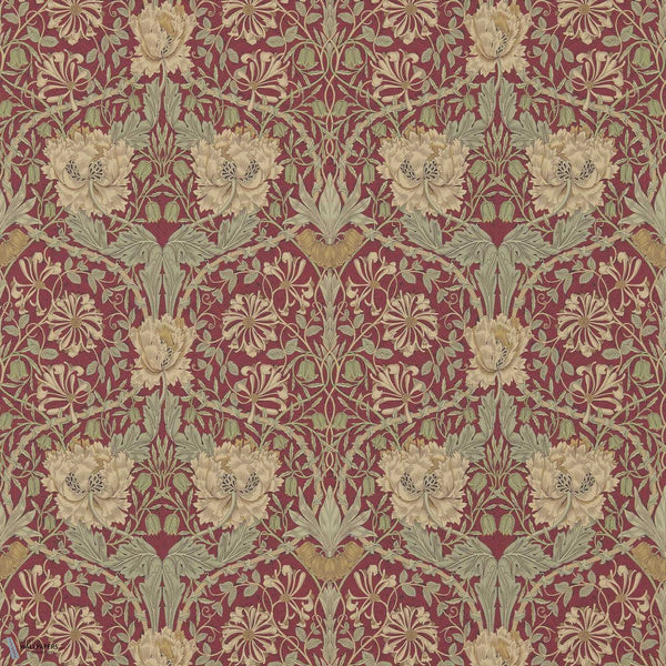Honeysuckle and Tulip Tapete in Red/Gold von Morris & Co