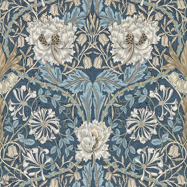Honeysuckle and Tulip Tapete in Woad/Thyme von Morris & Co