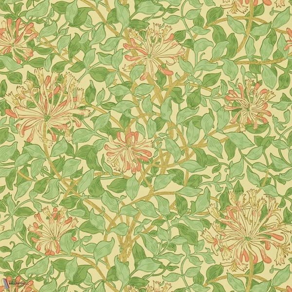 Honeysuckle behang in Green/Beige/Pink van Morris & Co