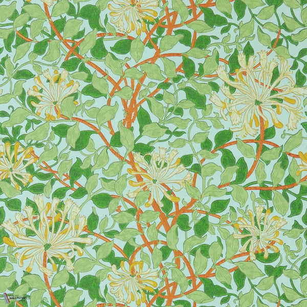Honeysuckle behang in Sky/Burnt van Morris & Co