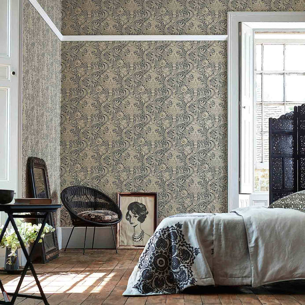 Indian behang in Stone/Linen van Morris & Co
