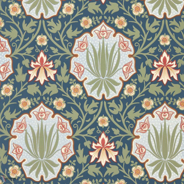 Iris & Rose Tapete in Indigo/Thyme von Morris & Co