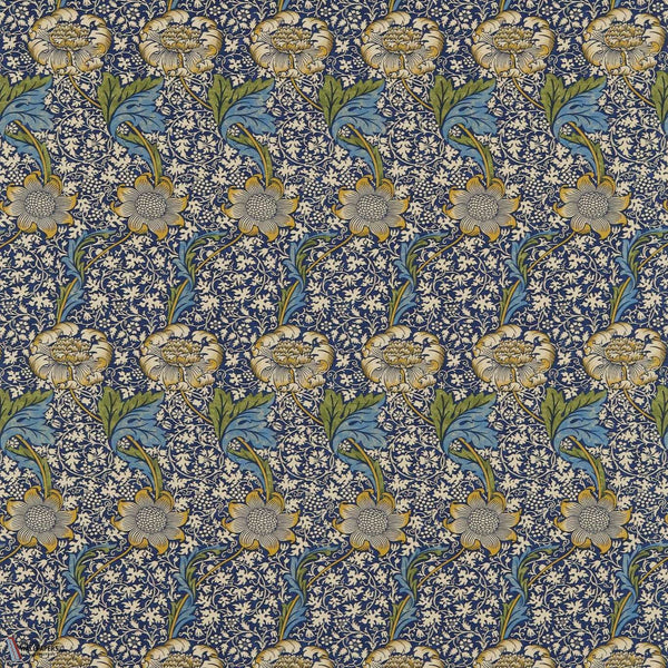 Kennet tessuto in Indigo/Gold di Morris & Co