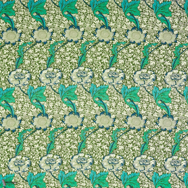 Kennet tessuto in Olive/Turquoise di Morris & Co