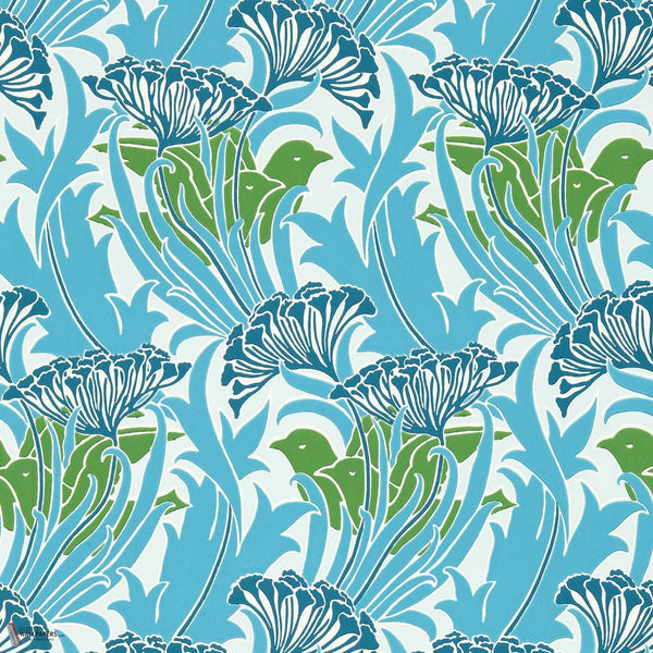 Laceflower behang in Garden Green/Lagoon van Morris & Co