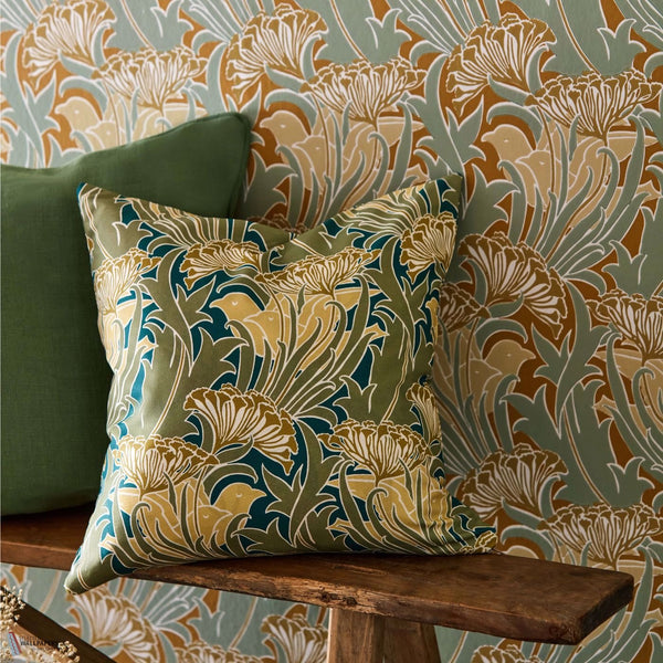 Laceflower behang in Tobacco/Pistachio van Morris & Co
