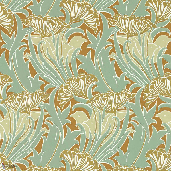 Laceflower behang in Tobacco/Pistachio van Morris & Co