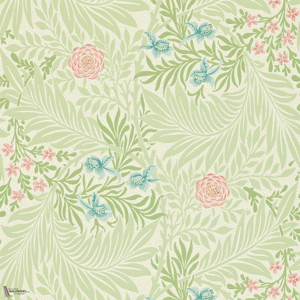 Larkspur behang in Green/Coral van Morris & Co