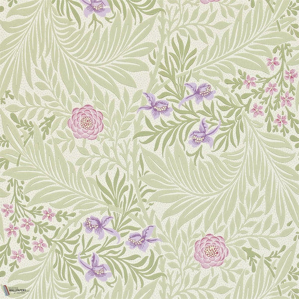 Larkspur behang in Olive/Lilac van Morris & Co