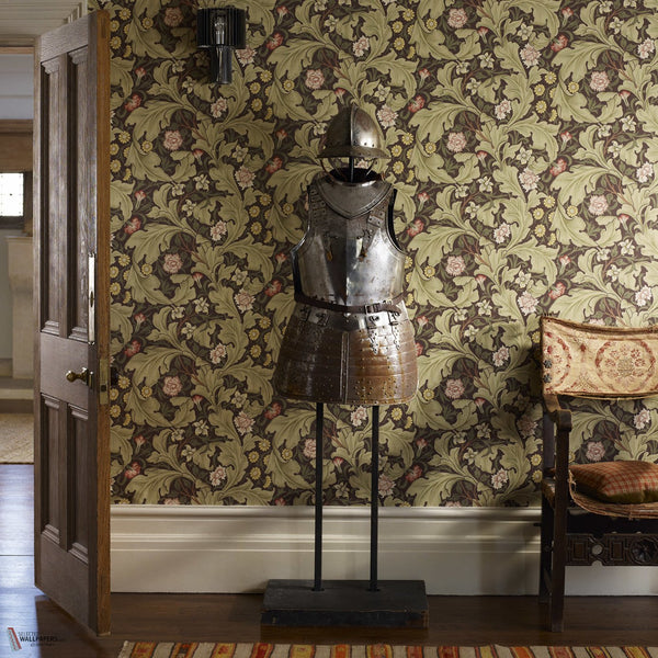 Leicester behang in Chocolade/Olive van Morris & Co