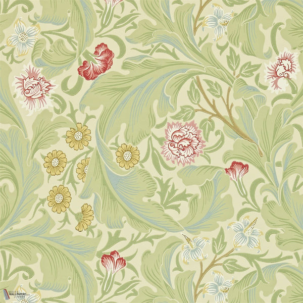 Leicester behang in Green/Coral van Morris & Co