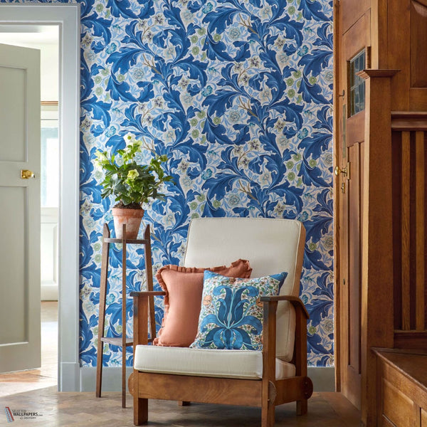 Leicester behang in Paradise Blue van Morris & Co