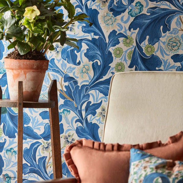 Leicester behang in Paradise Blue van Morris & Co