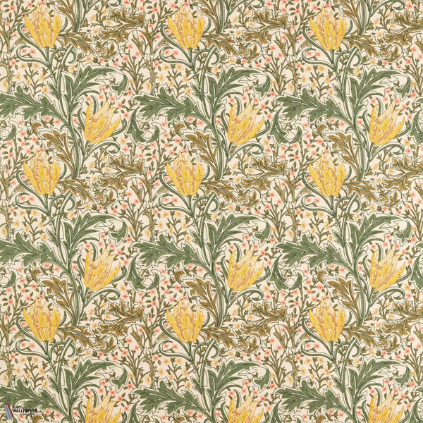 Lent Lily Embroidery fabric in Artichoke/Weld by Morris & Co