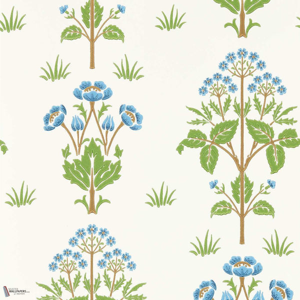 Meadow Sweet behang in Cobalt/Grass Green van Morris & Co