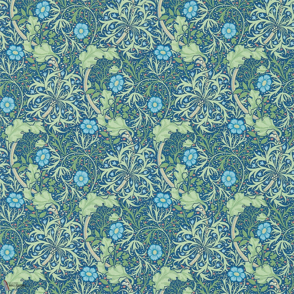 Morris Seaweed behang in Cobalt/Thyme van Morris & Co