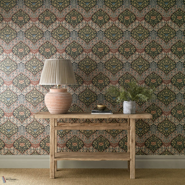 Norbury behang in Brick/Teal van Morris & Co