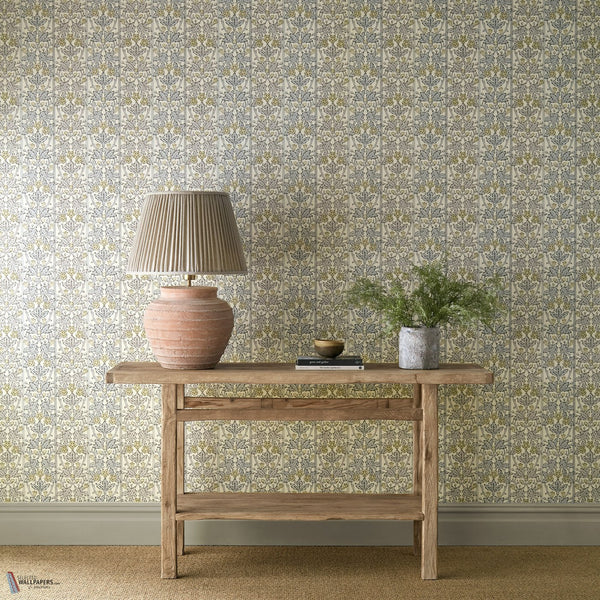 Oak & Blossom Tapete in Mineral Blue/Linen von Morris & Co