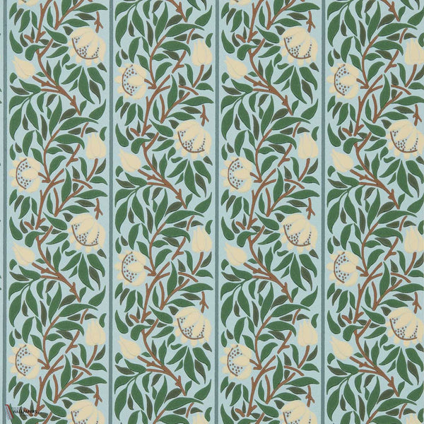 Peony Trellis wallpaper in Soft Blue/Nettle by Morris & Co