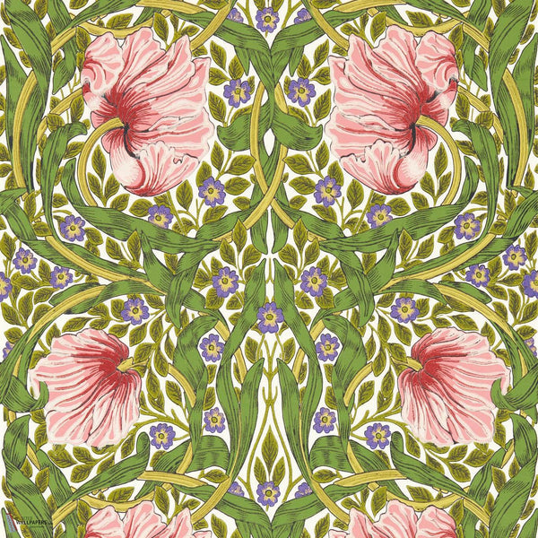 Pimpernel papier peint en Sap Green/Strawberry de Morris & Co