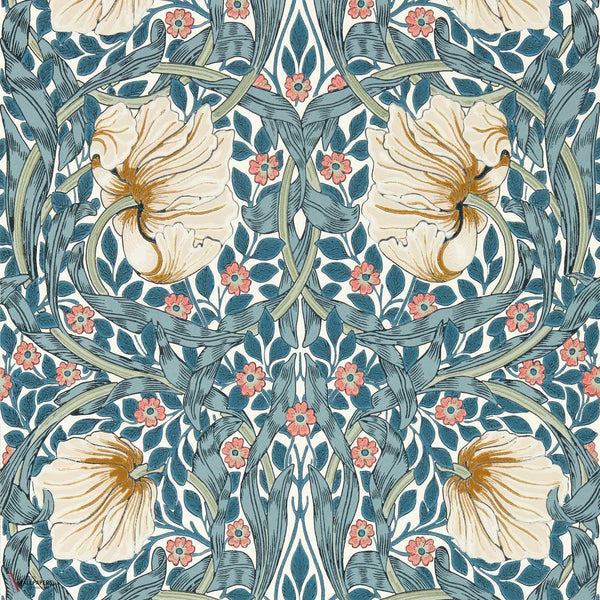 Pimpernel papier peint en Woad/Coral de Morris & Co