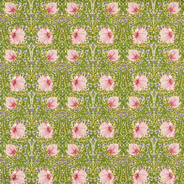 Pimpernel fabric in Sap Green/Strawberry by Morris & Co
