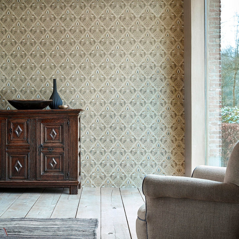 Pure Trellis behang in Black Ink van Morris & Co