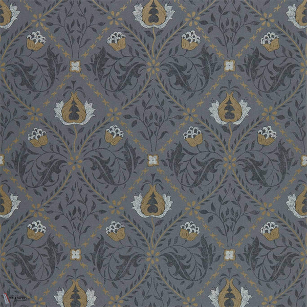 Pure Trellis behang in Black Ink van Morris & Co