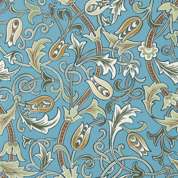 Scrolling Tulip wallpaper in Woad/Thyme by Morris & Co
