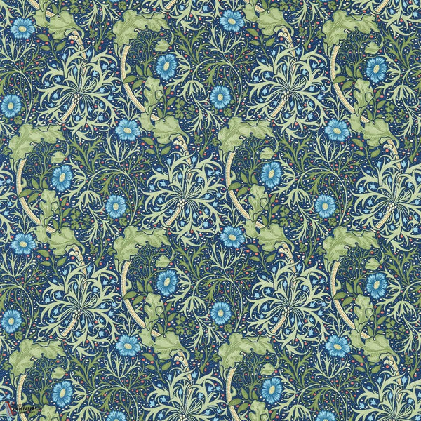 Seaweed tessuto in Cobalt/Thyme di Morris & Co